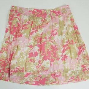 Ann Taylor LOFT Skirt 6 Floral Tan Pinks on White